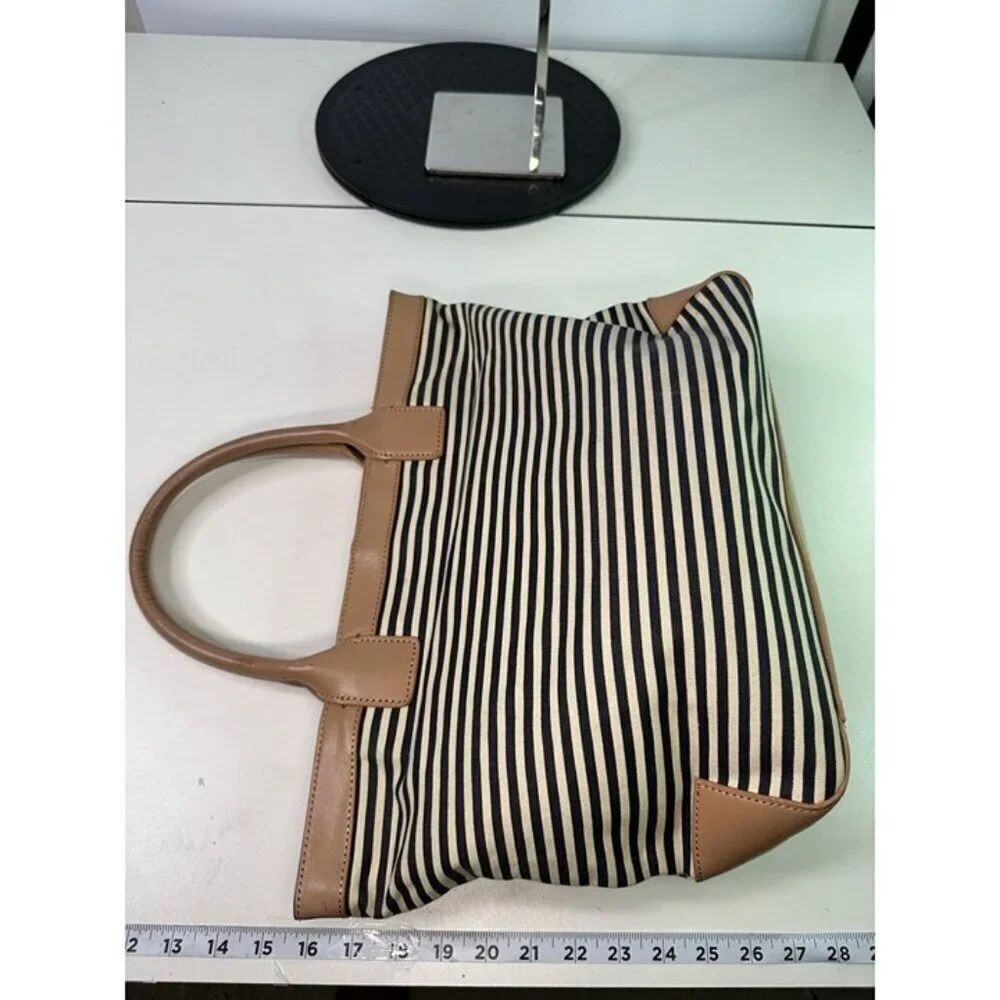 Tory Burch Tote Bag Border Canvas Shoulder White Beige Camel Brown Bag Bag Hand